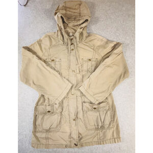 LOFT Ann Taylor Utility Jacket Womens M Tan Hooded Safari Military Coat